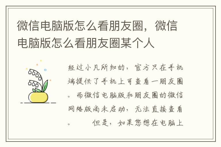 微信电脑版怎么看朋友圈，微信电脑版怎么看朋友圈某个人