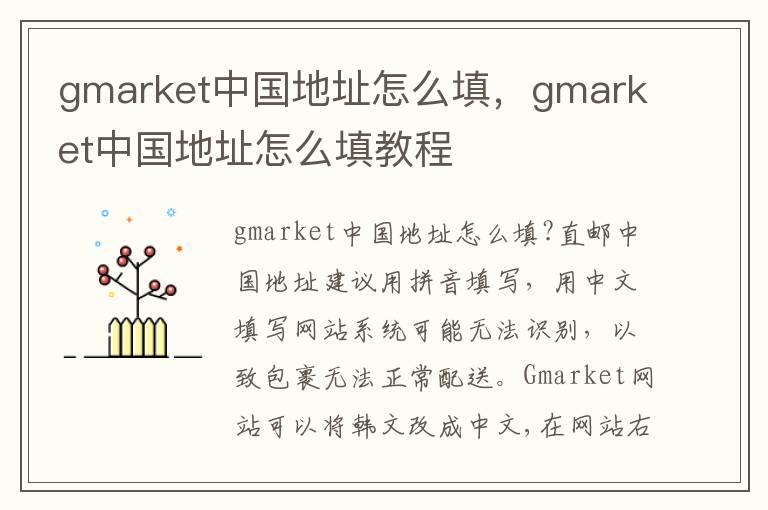 gmarket中国地址怎么填，gmarket中国地址怎么填教程