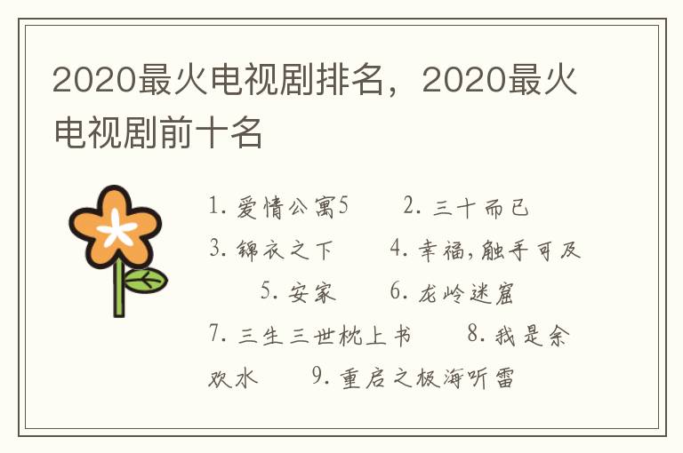 2020最火电视剧排名，2020最火电视剧前十名