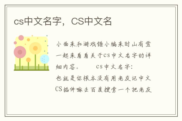 cs中文名字，CS中文名