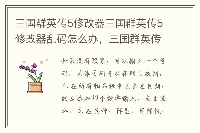 三国群英传5修改器三国群英传5修改器乱码怎么办，三国群英传5 修改器