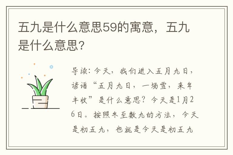 五九是什么意思59的寓意，五九是什么意思?