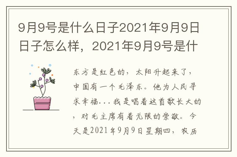 9月9号是什么日子2021年9月9日日子怎么样，2021年9月9号是什么日子呀