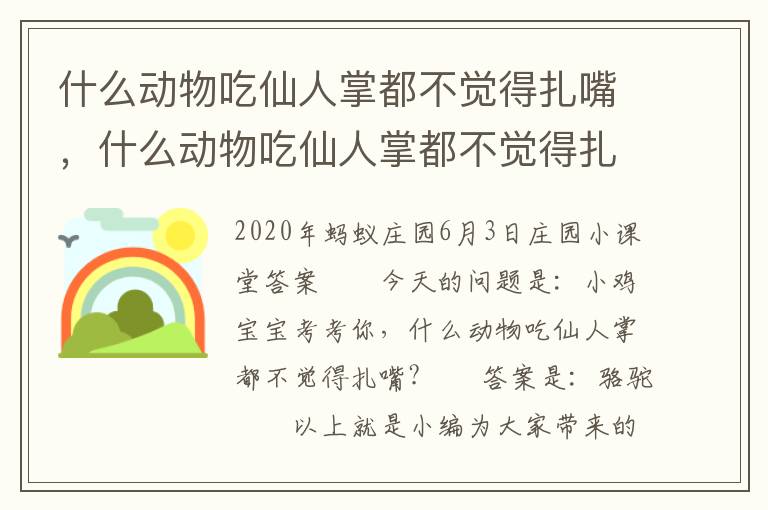 什么动物吃仙人掌都不觉得扎嘴，什么动物吃仙人掌都不觉得扎嘴?