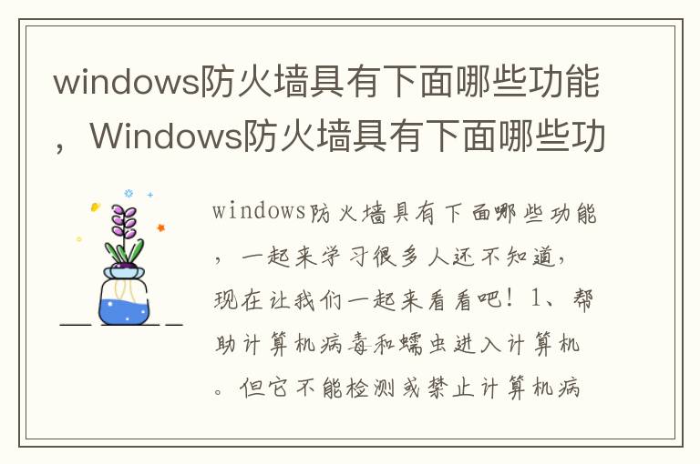 windows防火墙具有下面哪些功能，Windows防火墙具有下面哪些功能