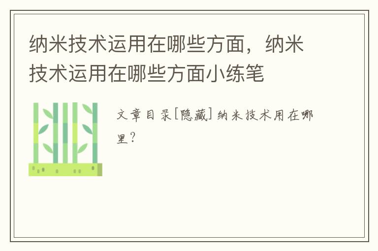 纳米技术运用在哪些方面，纳米技术运用在哪些方面小练笔