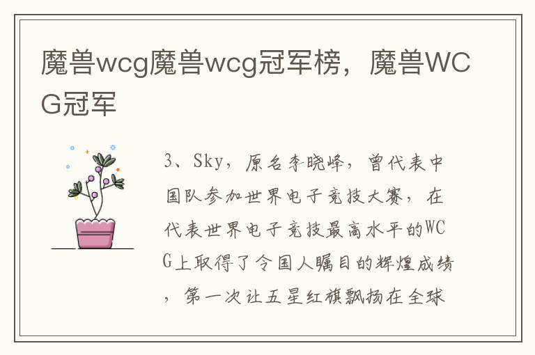 魔兽wcg魔兽wcg冠军榜，魔兽WCG冠军