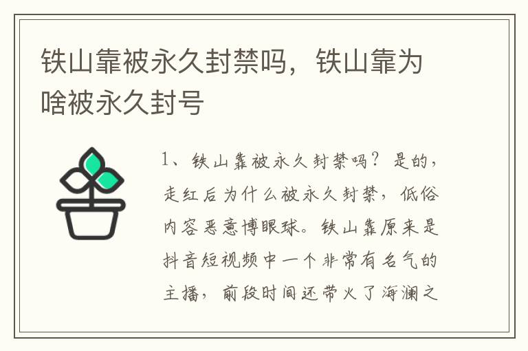 铁山靠被永久封禁吗，铁山靠为啥被永久封号